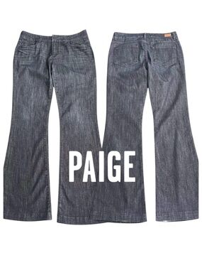 PAIGE Dark Indigo Mid-Rise Whiskered Bootcut Flare Jeans (30x32)